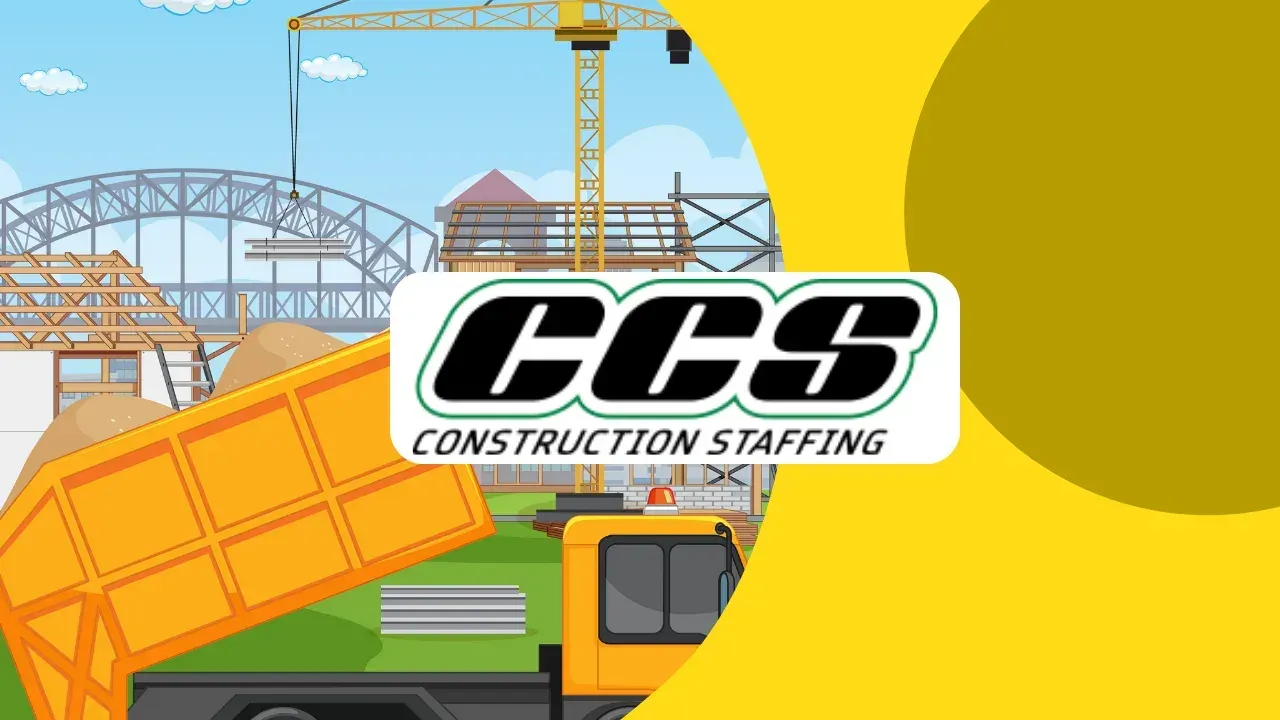 CCS Construction Staffing logo over an illustrated construction site