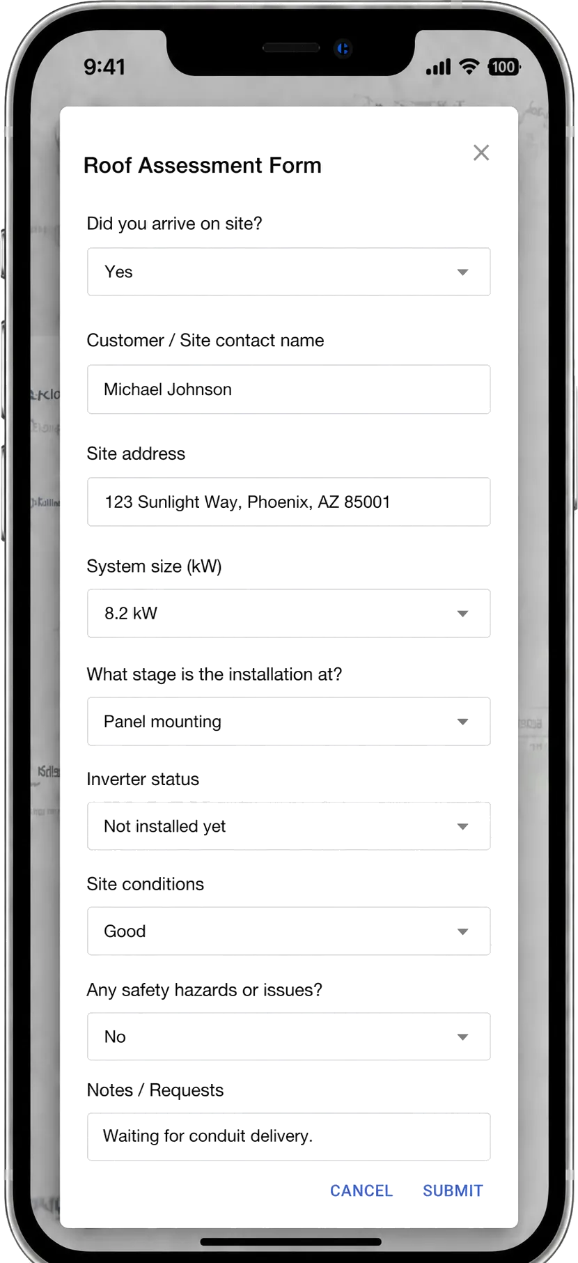 Mapsly adaptive check-in form on a phone