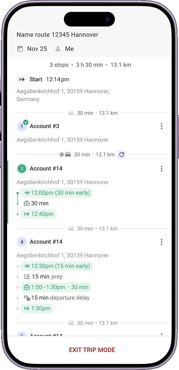 Mapsly mobile app showing today’s route on a phone
