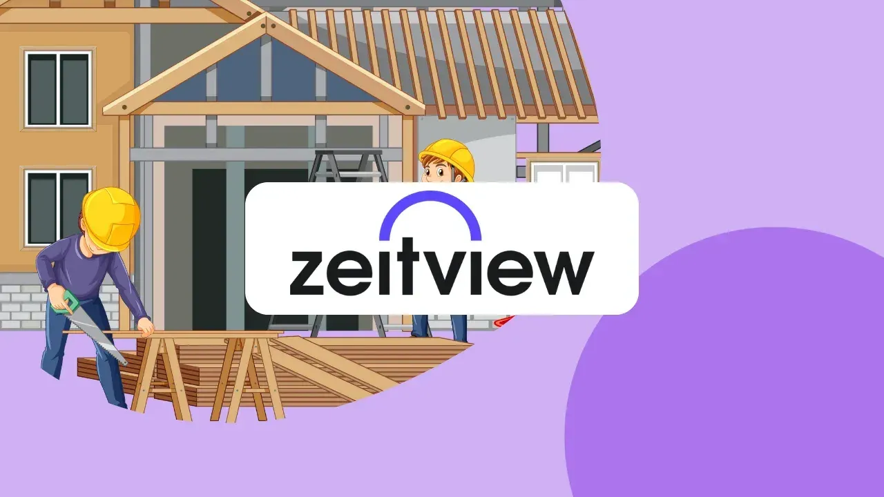 Zeitview logo over an illustration of an inspector at a building site